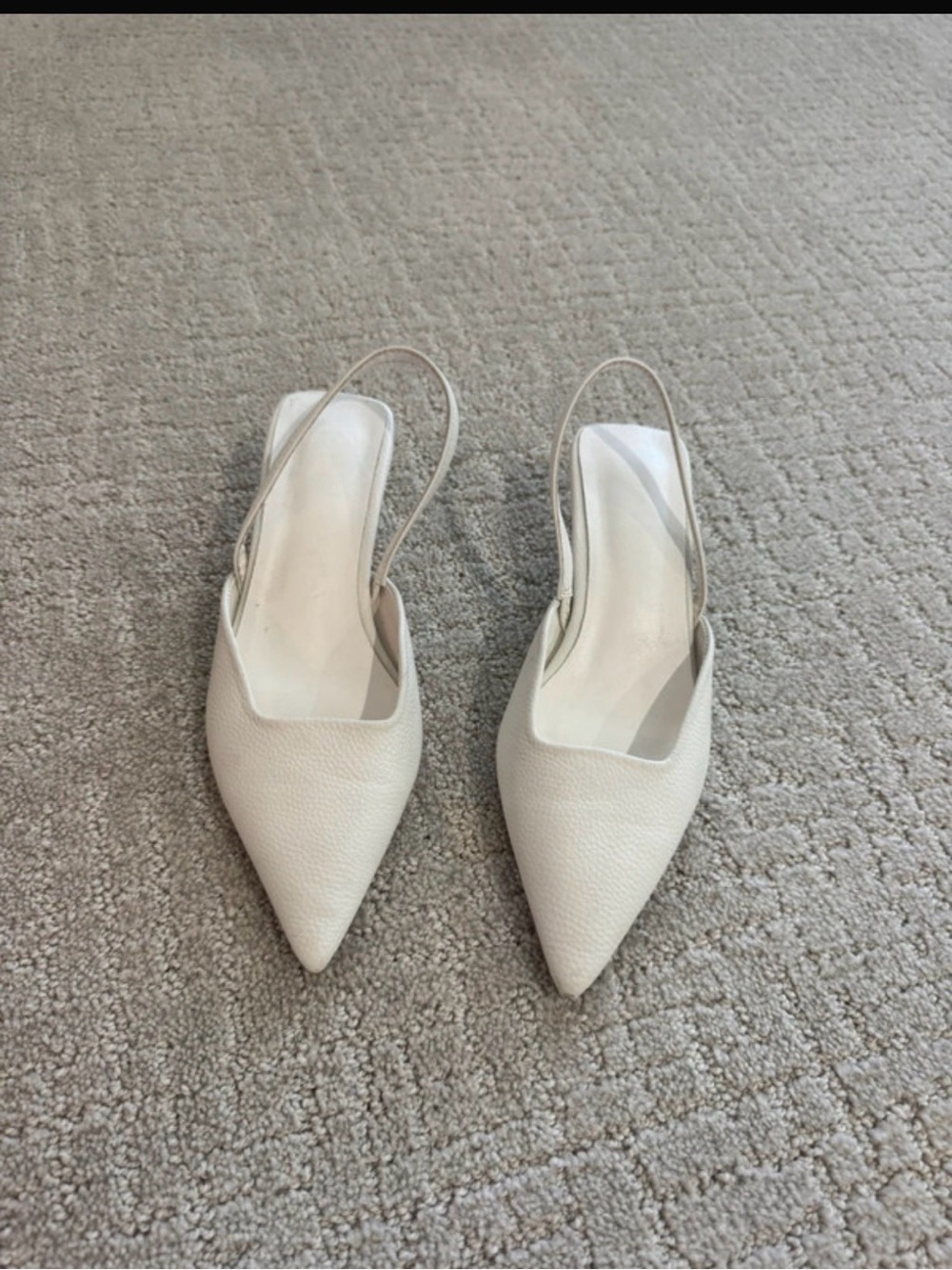 Women's White Leather Pointed Slingback kitten heels
